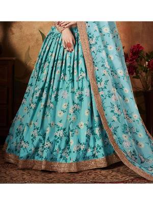 Sky Blue Floral Organza Bridal Lehenga Choli 4
