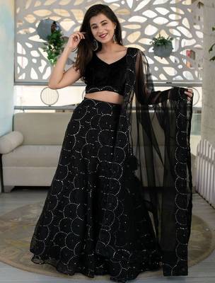 Marvelous Black Sequins Organza Party Wear Lehenga Choli 2