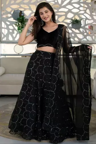 Marvelous Black Sequins Organza Party Wear Lehenga Choli