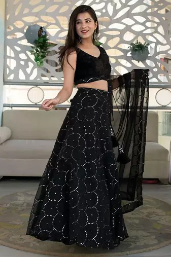 Marvelous Black Sequins Organza Party Wear Lehenga Choli