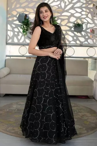 Marvelous Black Sequins Organza Party Wear Lehenga Choli