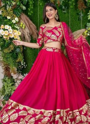 Astonishing Pink Zari Embroidered Georgette Lehenga Choli With Dupatta 1