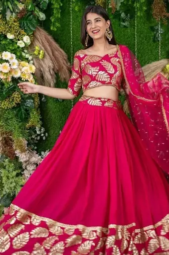 Astonishing Pink Zari Embroidered Georgette Lehenga Choli With Dupatta