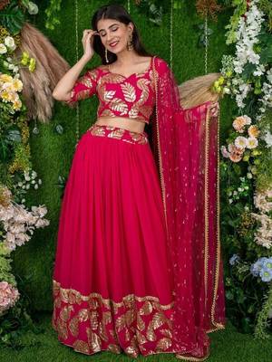 Astonishing Pink Zari Embroidered Georgette Lehenga Choli With Dupatta 2