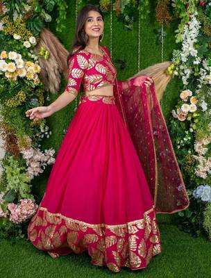 Astonishing Pink Zari Embroidered Georgette Lehenga Choli With Dupatta 3