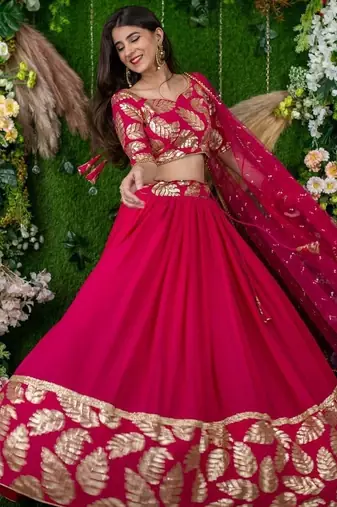 Astonishing Pink Zari Embroidered Georgette Lehenga Choli With Dupatta