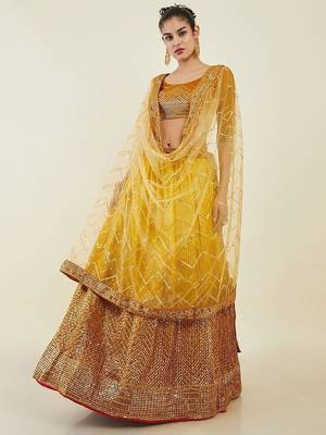 Captivating Yellow Sequins Art Silk Haldi Wear Lehenga Choli 2