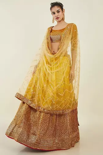 Captivating Yellow Sequins Art Silk Haldi Wear Lehenga Choli