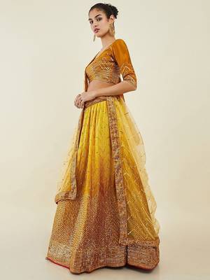 Captivating Yellow Sequins Art Silk Haldi Wear Lehenga Choli 3