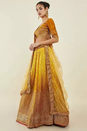 Captivating Yellow Sequins Art Silk Haldi Wear Lehenga Choli
