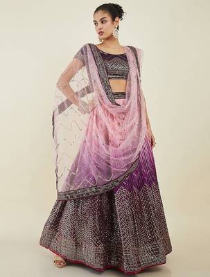 Bewitching Purple Sequins Art Silk Engagement Wear Lehenga Choli 1