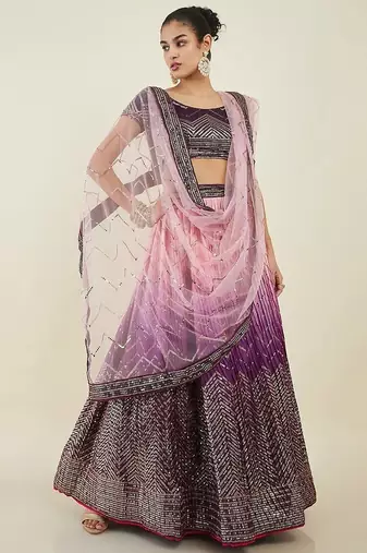 Bewitching Purple Sequins Art Silk Engagement Wear Lehenga Choli