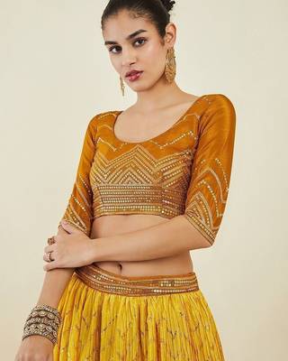 Captivating Yellow Sequins Art Silk Haldi Wear Lehenga Choli 4
