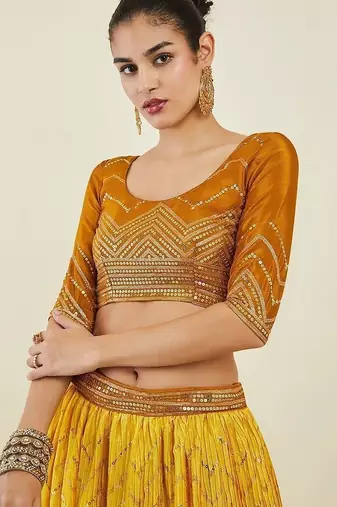 Captivating Yellow Sequins Art Silk Haldi Wear Lehenga Choli