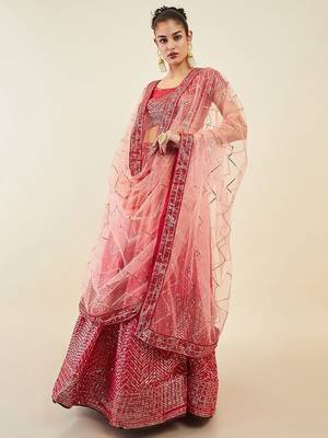 Mesmerizing Pink Sequins Art Silk Festival Wear Lehenga Choli 1
