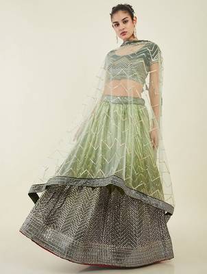 Fascinating Green Sequins Art Silk Mehendi Wear Lehenga Choli 1