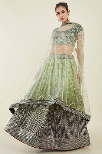 Fascinating Green Sequins Art Silk Mehendi Wear Lehenga Choli