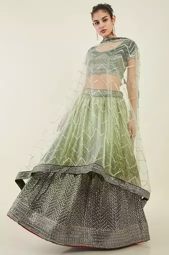 Fascinating Green Sequins Art Silk Mehendi Wear Lehenga Choli