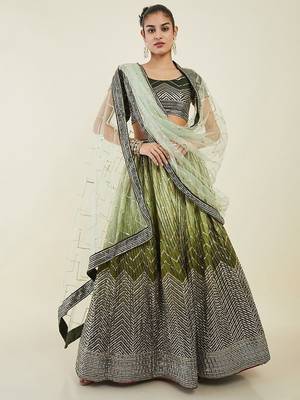 Fascinating Green Sequins Art Silk Mehendi Wear Lehenga Choli 2