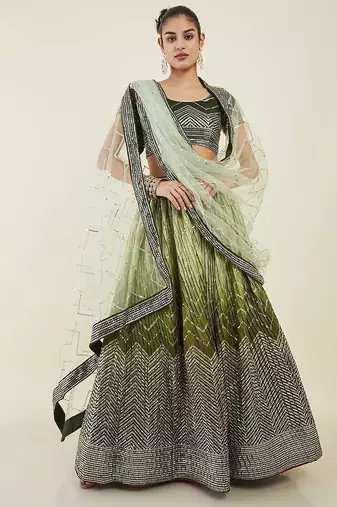 Fascinating Green Sequins Art Silk Mehendi Wear Lehenga Choli