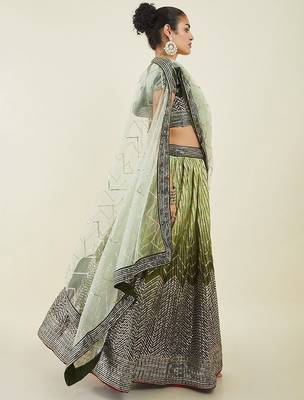 Fascinating Green Sequins Art Silk Mehendi Wear Lehenga Choli 3