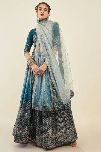 Magnetic Blue Sequins Art Silk Wedding Wear Lehenga Choli