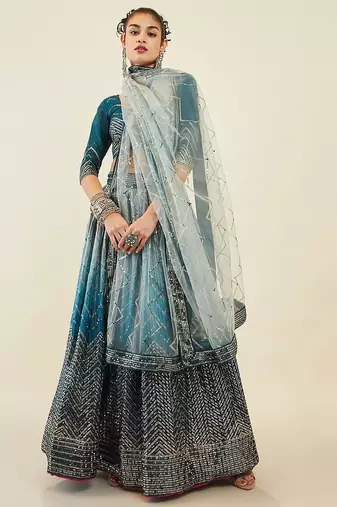 Magnetic Blue Sequins Art Silk Wedding Wear Lehenga Choli