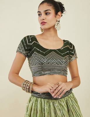 Fascinating Green Sequins Art Silk Mehendi Wear Lehenga Choli 4