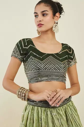 Fascinating Green Sequins Art Silk Mehendi Wear Lehenga Choli