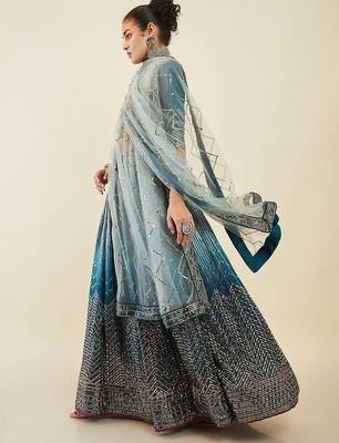 Magnetic Blue Sequins Art Silk Wedding Wear Lehenga Choli 2