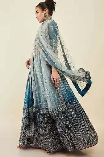 Magnetic Blue Sequins Art Silk Wedding Wear Lehenga Choli
