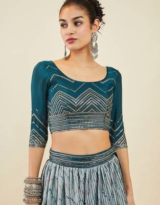 Magnetic Blue Sequins Art Silk Wedding Wear Lehenga Choli 3