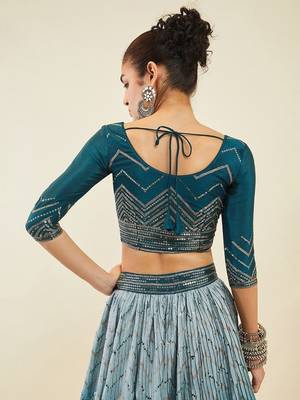 Magnetic Blue Sequins Art Silk Wedding Wear Lehenga Choli 4