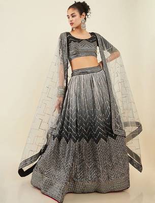 Enchanting Black Sequins Art Silk Reception Wear Lehenga Choli 1