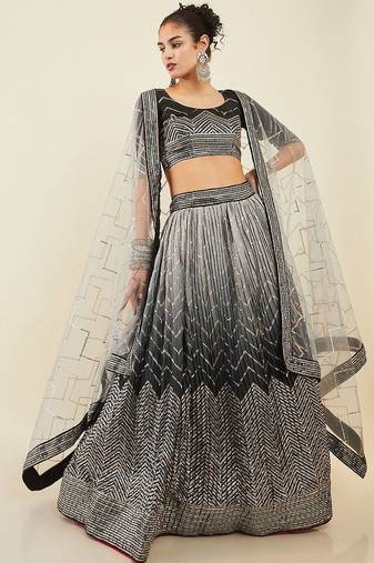 Enchanting Black Sequins Art Silk Reception Wear Lehenga Choli