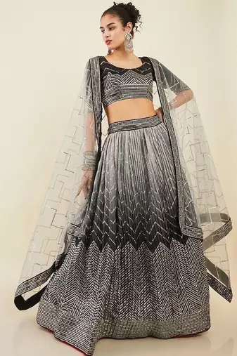 Enchanting Black Sequins Art Silk Reception Wear Lehenga Choli