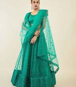 Dazzling Teal Green Sequins Net Lehenga Choli With Dupatta