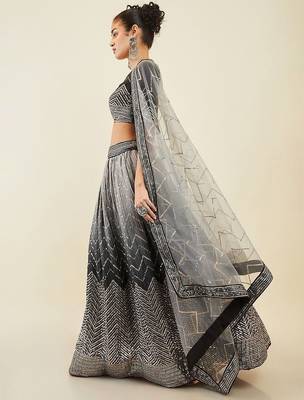 Enchanting Black Sequins Art Silk Reception Wear Lehenga Choli 2