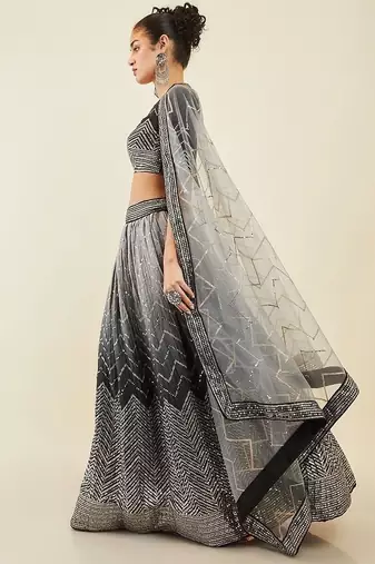 Enchanting Black Sequins Art Silk Reception Wear Lehenga Choli