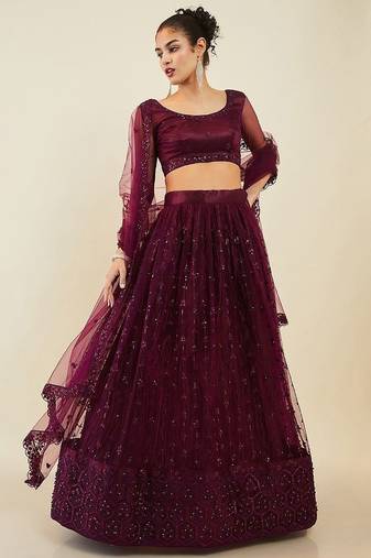 Stunning Purple Sequins Net Reception Wear Lehenga Choli With Dupatta