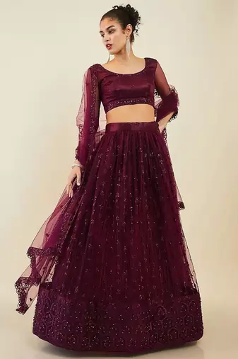 Stunning Purple Sequins Net Reception Wear Lehenga Choli With Dupatta