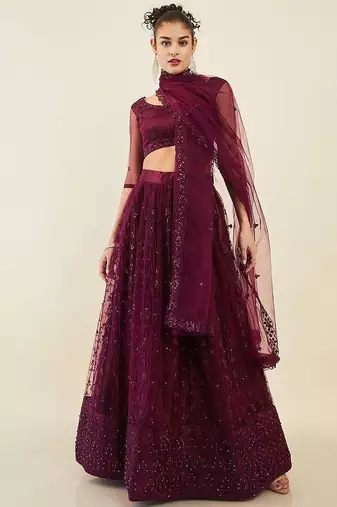 Stunning Purple Sequins Net Reception Wear Lehenga Choli With Dupatta
