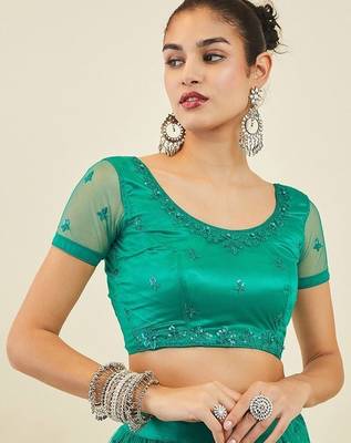 Dazzling Teal Green Sequins Net Lehenga Choli With Dupatta 4