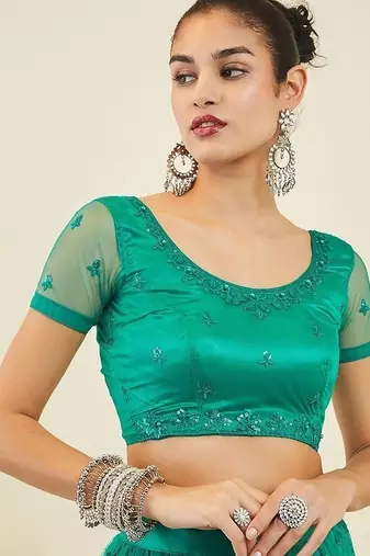 Dazzling Teal Green Sequins Net Lehenga Choli With Dupatta