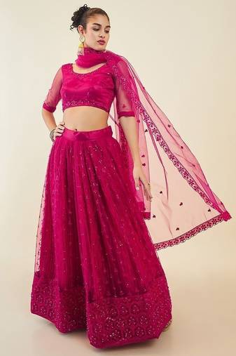 Gorgeous Pink Sequins Net Party Wear Lehenga Choli With Dupatta