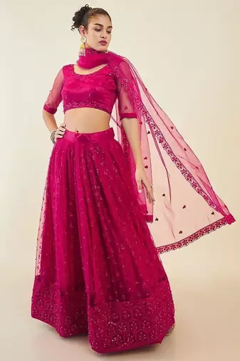 Gorgeous Pink Sequins Net Party Wear Lehenga Choli With Dupatta
