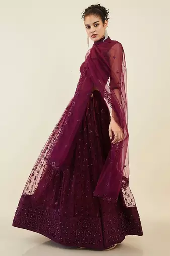 Stunning Purple Sequins Net Reception Wear Lehenga Choli With Dupatta