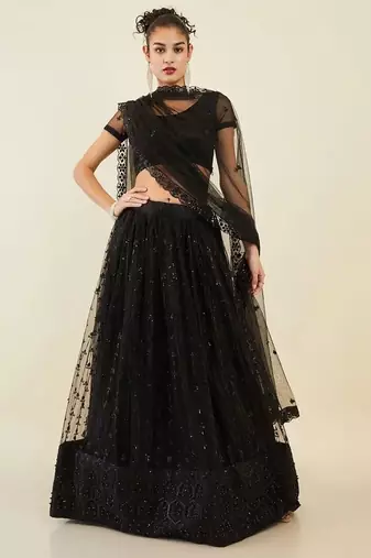 Ravishing Black Sequins Net Reception Wear Lehenga Choli With Dupatta