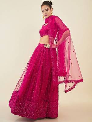 Gorgeous Pink Sequins Net Party Wear Lehenga Choli With Dupatta 2