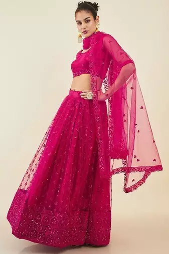 Gorgeous Pink Sequins Net Party Wear Lehenga Choli With Dupatta